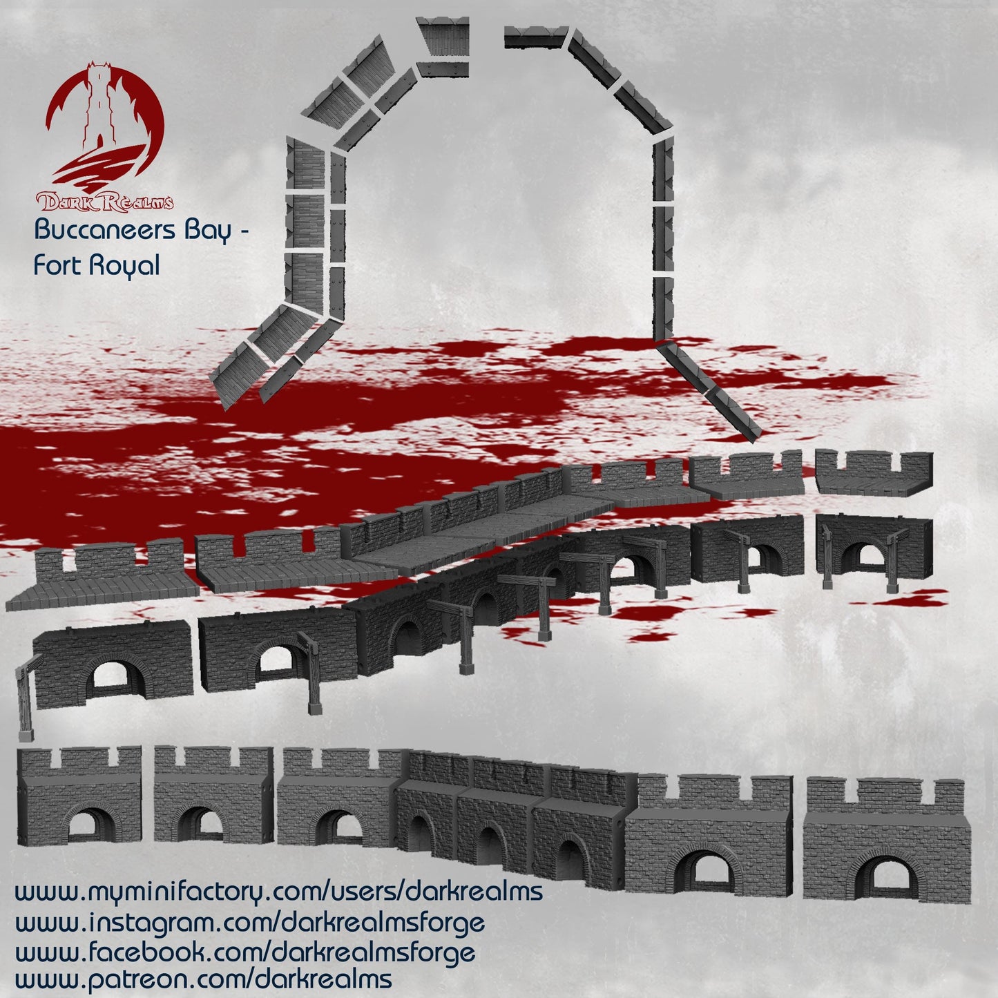 Dark Realms Buccaneers Bay Fort Royal - Customizable Walls, multiple scales, walkways and end-pieces for any design style!