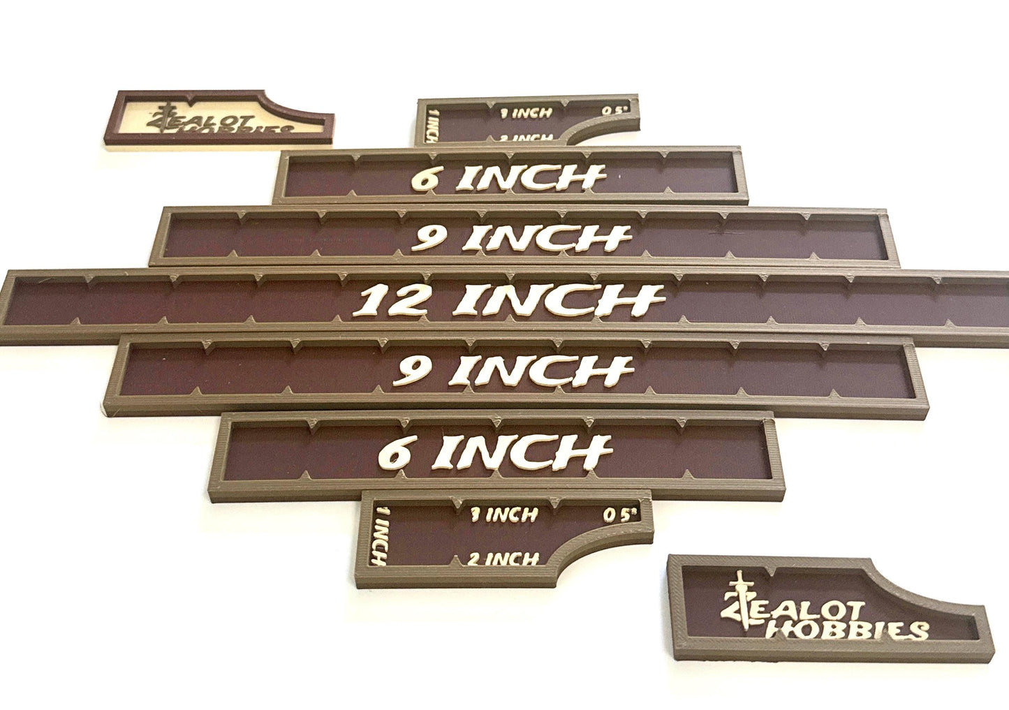 Deep Strike Measuring Set, 3, 6, and 9 inch arc gauges for wargaming in Warhammer 40k, Age of Sigmar and more! Personalized gaming rulers