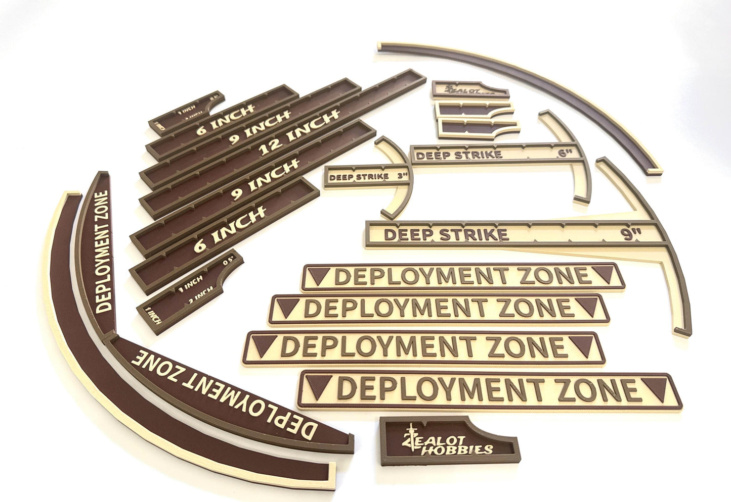 Wargaming measurement ruler bundle - 1x 12", 2x 9", 2x 6" and 3x 3" Rulers for Warhammer 40k and Age of Sigmar, customize with personalized color selections to match your army