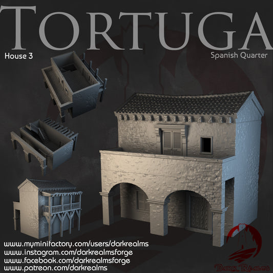 Tortuga Spanish Quarter House 3 - 3D Printed Terrain for D&D, Wargaming, Tabletop RPGs, Fantasy Roleplaying by Dark Realms Forge