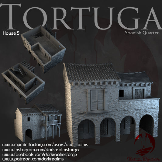 Tortuga Spanish Quarter House 5 - 3D Printed Terrain for D&D, Wargaming, Tabletop RPGs, Fantasy Roleplaying by Dark Realms Forge