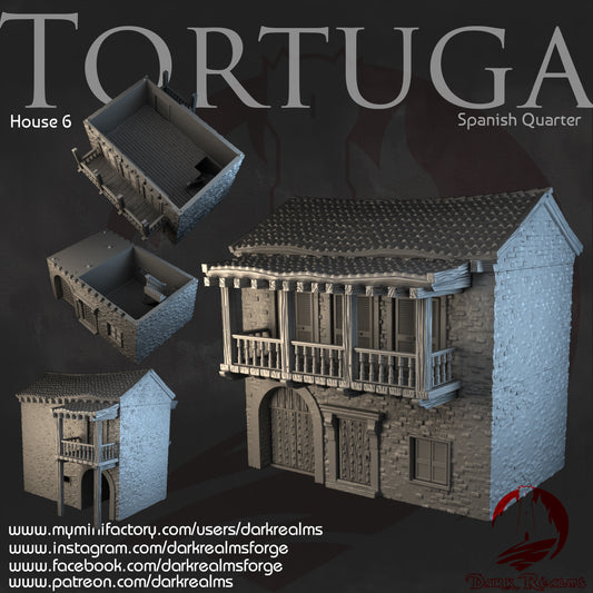 Tortuga Spanish Quarter House 6 - 3D Printed Terrain for D&D, Wargaming, Tabletop RPGs, Fantasy Roleplaying by Dark Realms Forge