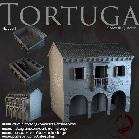 Tortuga Spanish Quarter House 1 - 3D Printed Terrain for D&D, Wargaming, Tabletop RPGs, Fantasy Roleplaying by Dark Realms Forge