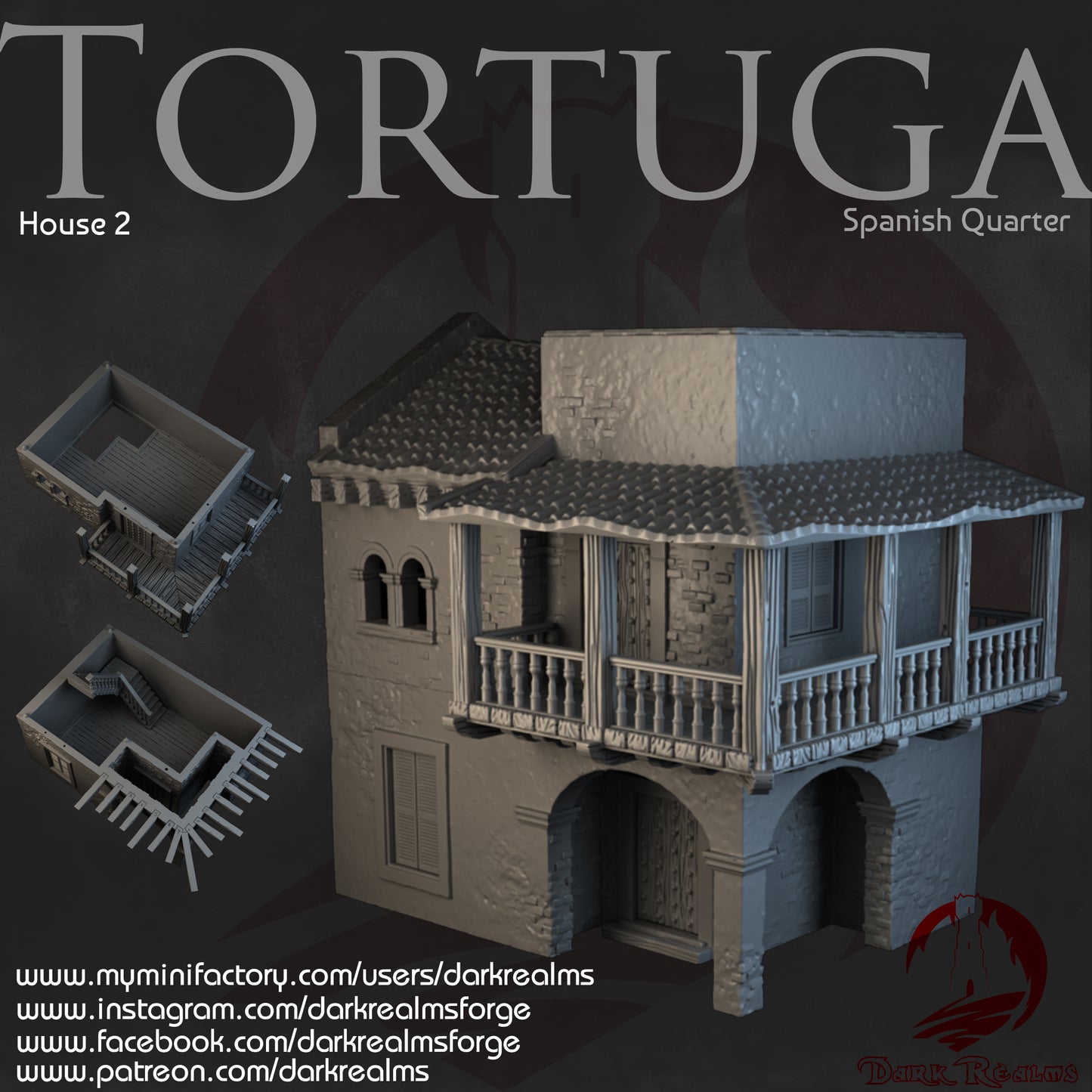 Tortuga Spanish Quarter House 2 - 3D Printed Terrain for D&D, Wargaming, Tabletop RPGs, Fantasy Roleplaying by Dark Realms Forge