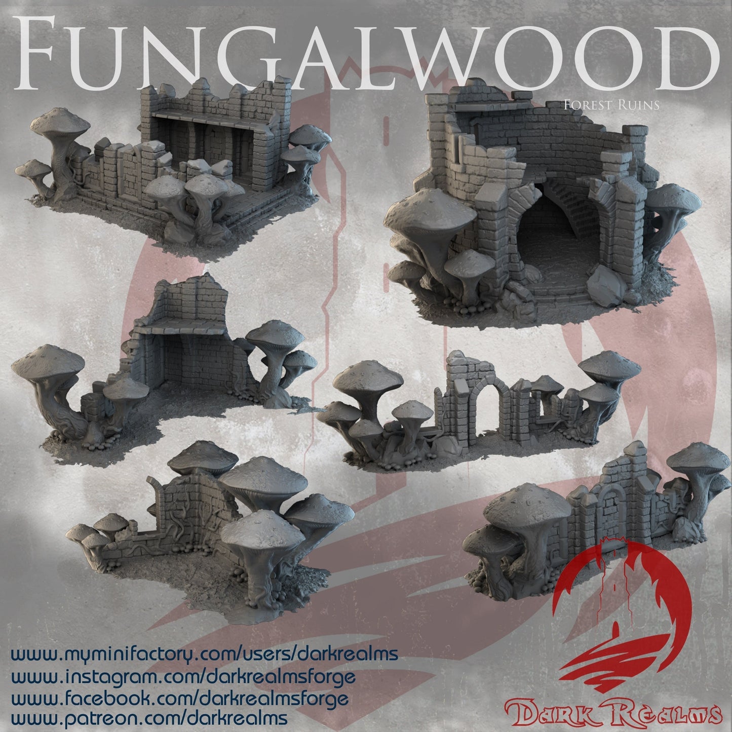 Tabletop Battle Terrain Tower Ruins - Fungalwood - 3D Printed Fantasy Mushroom Scenery, Warhammer/D&D, RPG Lover's Collectible