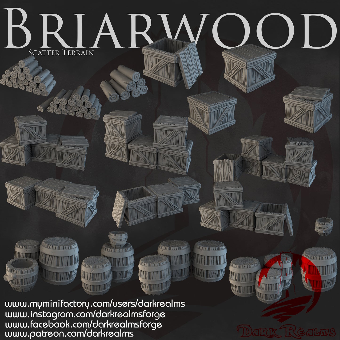 28mm/32mm Briarwood Scatter Terrain Crates & Barrels | High-Quality 3D Printed 0.12 layers  Dungeons and Dragons, Warhammer and more