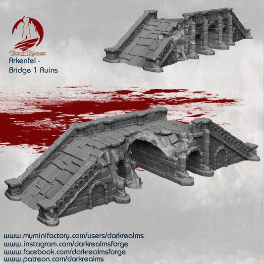 Fantasy Ruined Bridge Arkenfel Terrain by Dark Realms 15mm/28mm/32mm scale 3D Printed, Dungeons and Dragons, Mordheim, 16" Long!