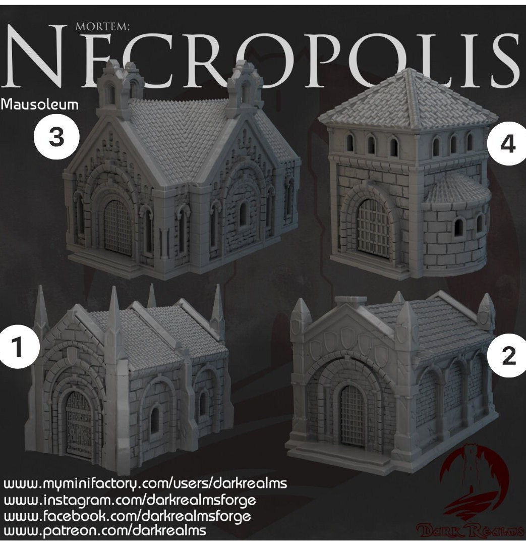 Gothic Mausoleum – Individual & Complete Set – Super detailed 0.12mm 3D Printed Tabletop Terrain (15mm, 28mm, 32mm), by Dark Realms Forge