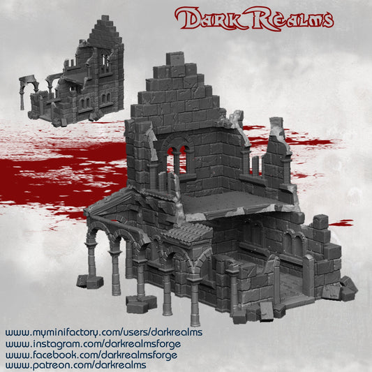 Fantasy Ruins Terrain Building by Dark Realms Arkenfel Series, 28-32mm scale 3D Printed, Dungeons and Dragons, Age of Sigmar House Ruins 2