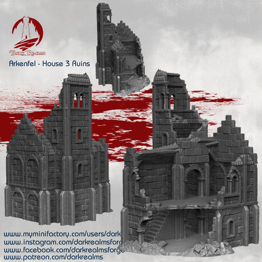 Fantasy Ruins Terrain Building by Dark Realms Arkenfel Series 15mm/28mm/32mm scale 3D Printed, Dungeons and Dragons, Mordheim House Ruins 3