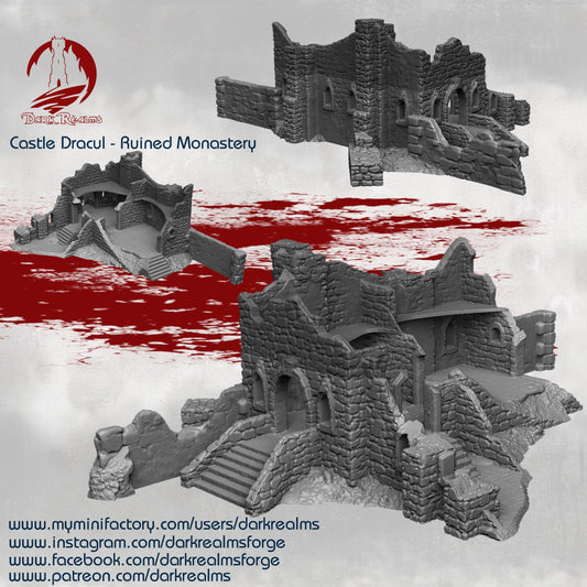 Castul Dracul Ruined Monastery 28mm 32mm Scale Terrain by Dark Realms - High Quality 3D Printed D&D, Warhammer Tabletop Wargaming Scenery