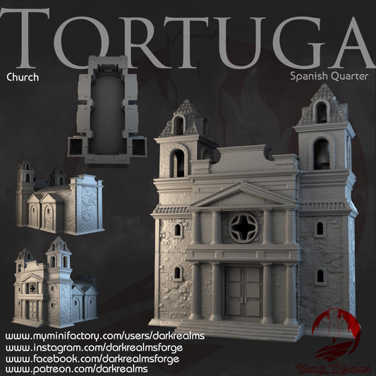 Tortuga Spanish Quarter Church Miniature - 3D Printed Terrain for D&D, Warhammer, Tabletop RPGs, Fantasy Roleplaying by Dark Realms Forge